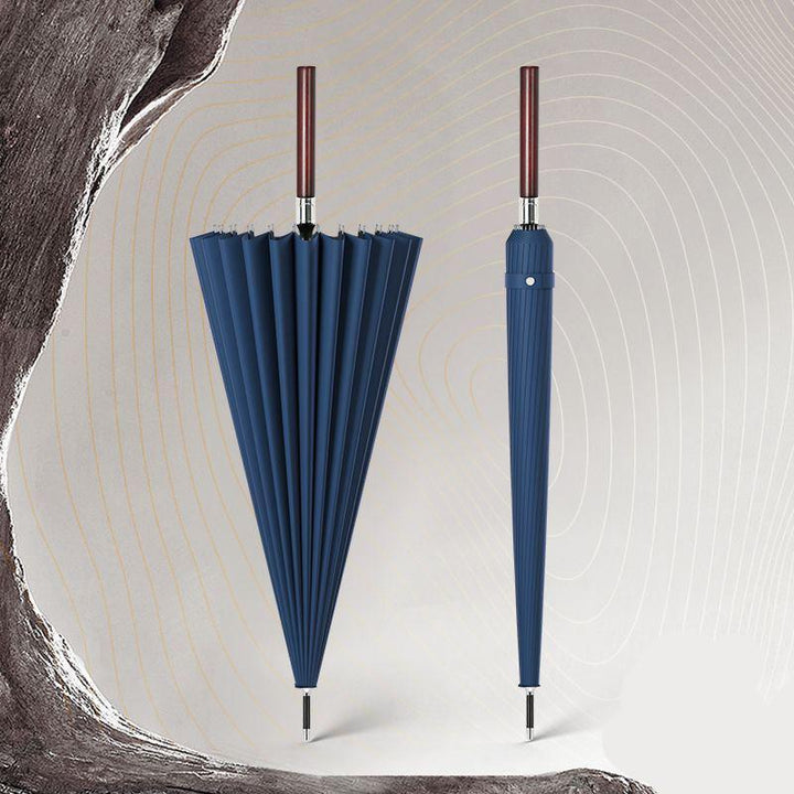 Luxury Semi-Automatic Wind-Resistant Long Handle Men’s Umbrella with Wooden Grip