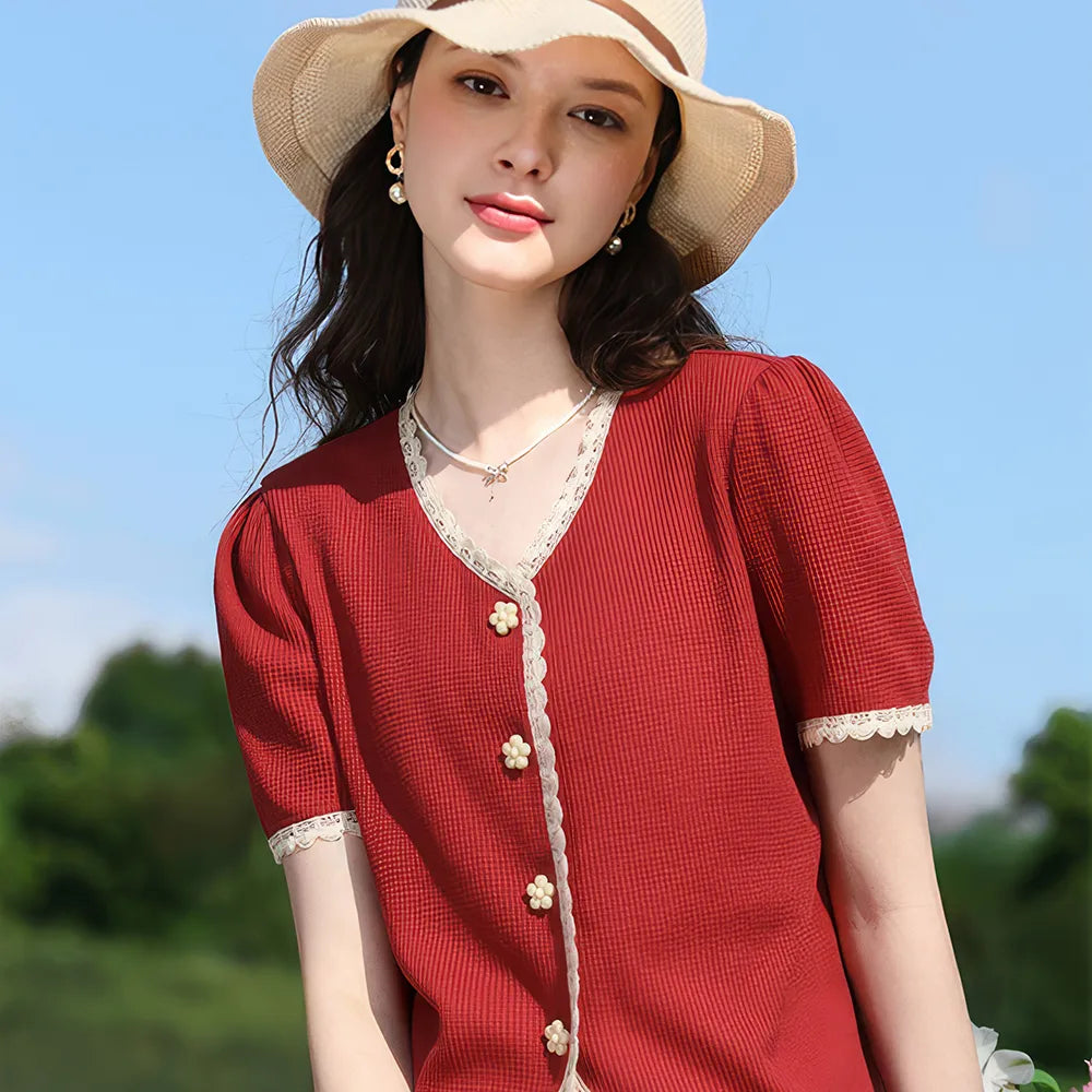 Women's Elegant Lace V-Neck Blouse