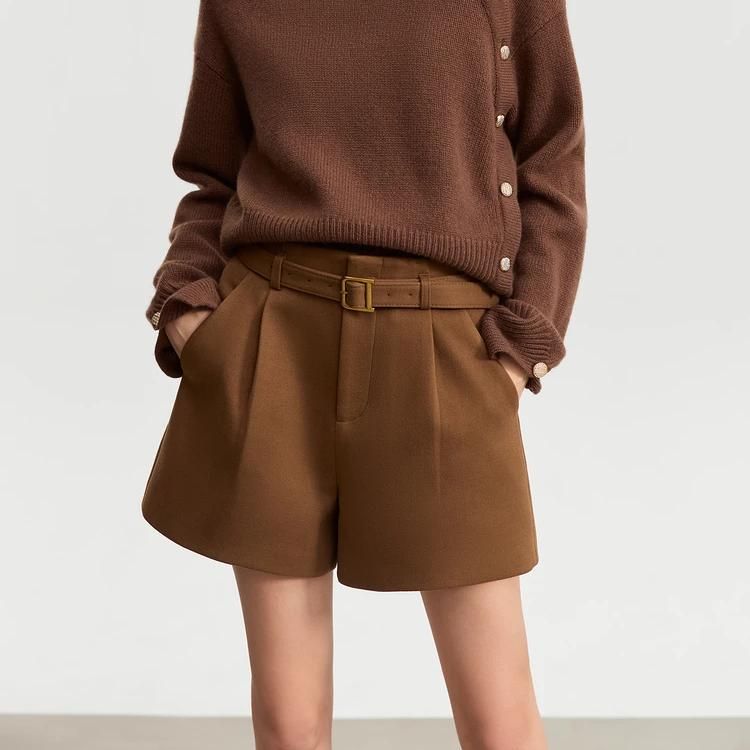 Winter Office Lady Casual Shorts with Belt