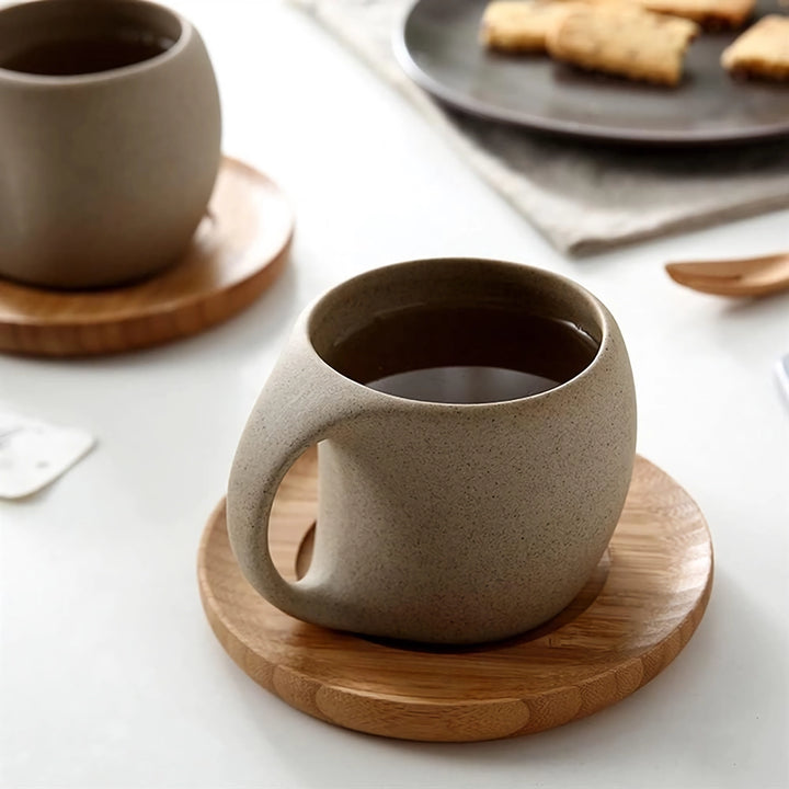 Japanese-Inspired Stoneware Ceramic Coffee Mug with Tray