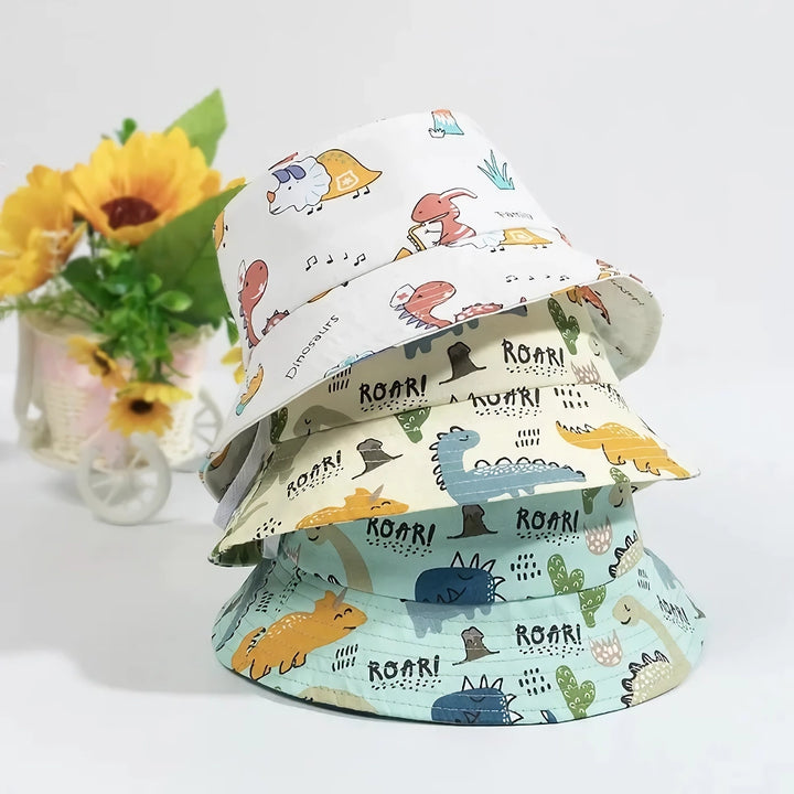 Cute Cartoon Cotton Baby Bucket Hat with Drawstring