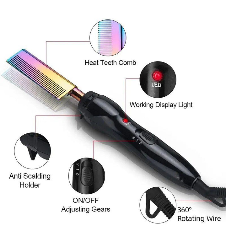 2-in-1 Gradient Hair Straightener & Curling Iron: Electric Hot Comb for Ultimate Styling