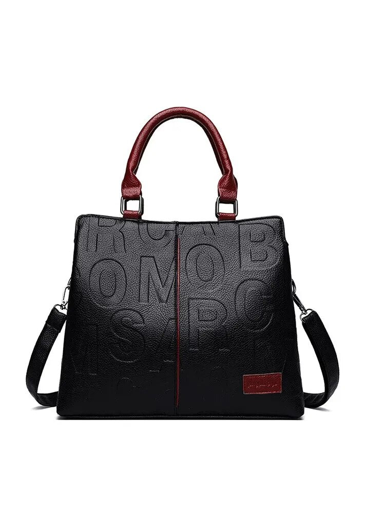 2023 Elegant Large Capacity Soft Leather Tote with Embossed Lettering