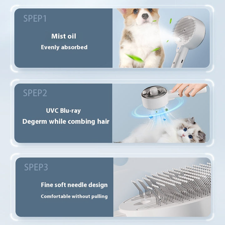 Pet Grooming Spray Comb with UV Protection & One-Click Hair Removal