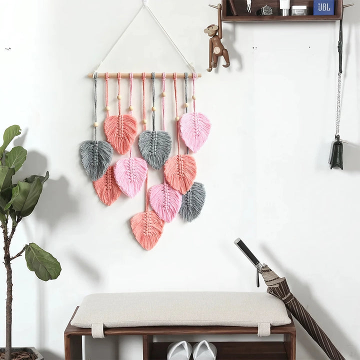 Handwoven Cotton Rope Leaf Wall Hanging Tapestry