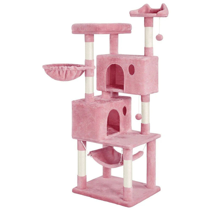 64'' Multi-Level Pink Cat Tree Tower with Condos, Scratching Posts, and Hammock