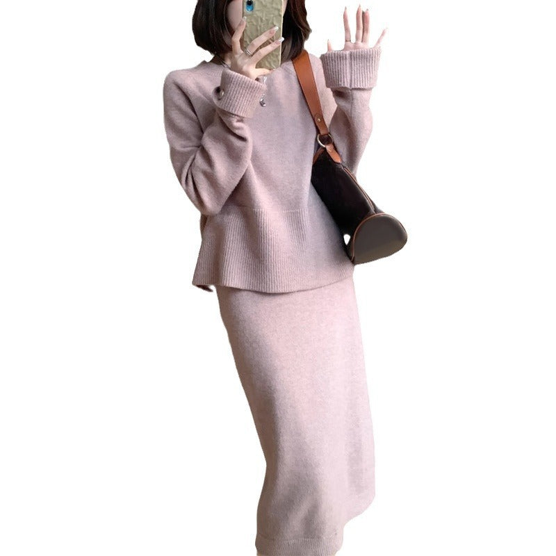 Pink Inner Knitted Dress Women's Autumn And Winte RWear A Whole Suit