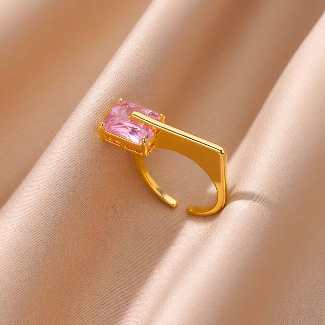 Trendy Pink Square Zircon Gold-Plated Ring