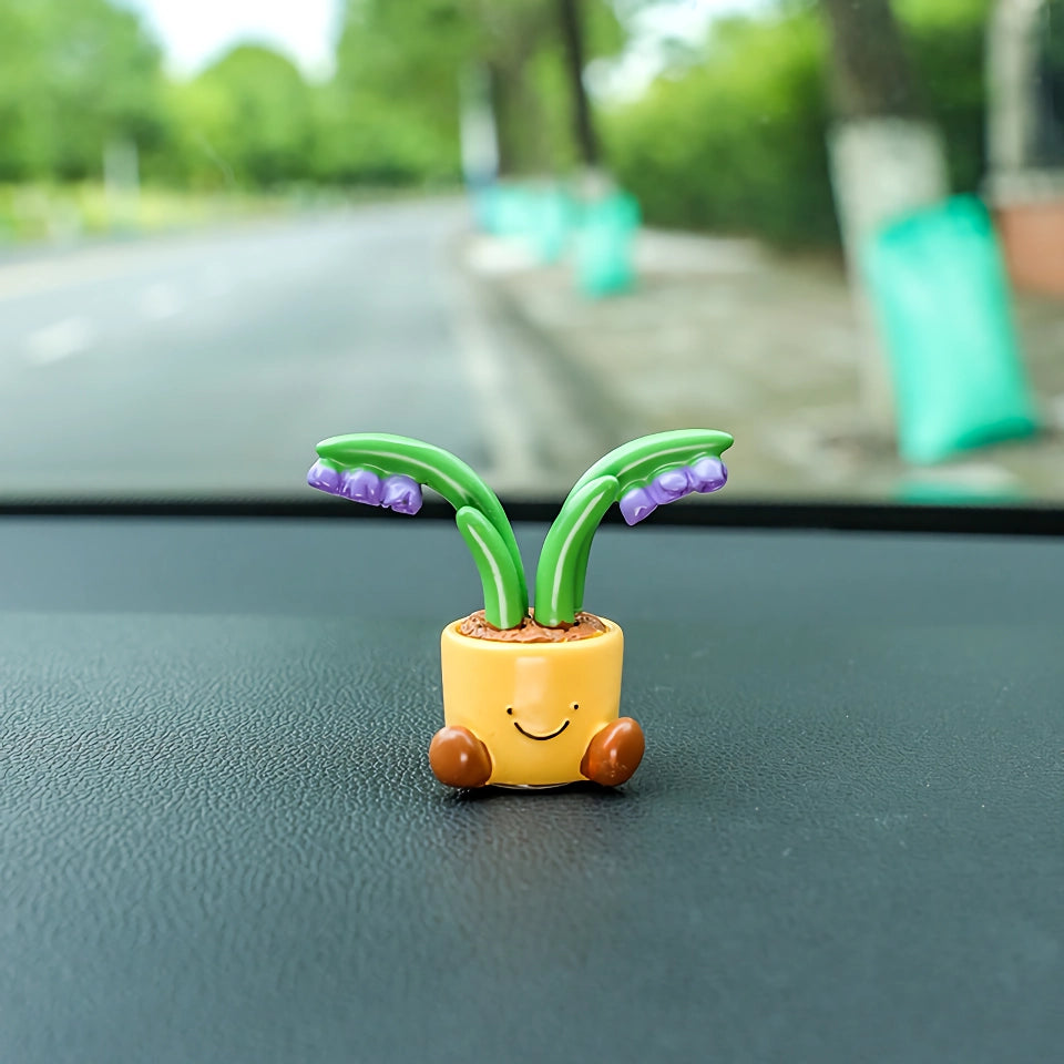 Cute Flower Pot Car Decoration – Cartoon Plant Ornament