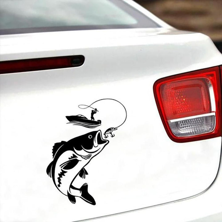 Reflective Fisherman & Fish Boat Car Decal - Waterproof PVC Vehicle Sticker