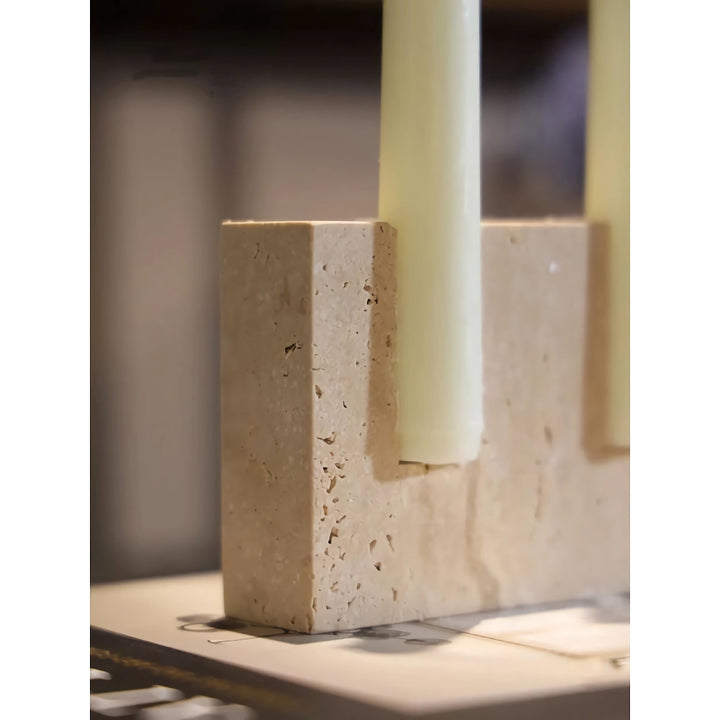 Vintage Travertine Stone Taper Candle Holder