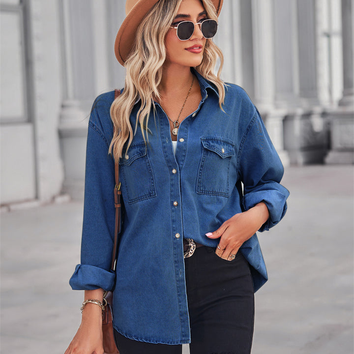 Women's Light Color Figure Flattering Thin Denim Long-sleeved Shirt