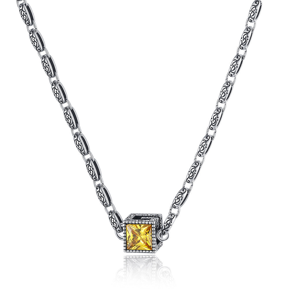 S925 Sterling Silver Purple Yellow Zircon Unique Stereo Retro Necklace For Women