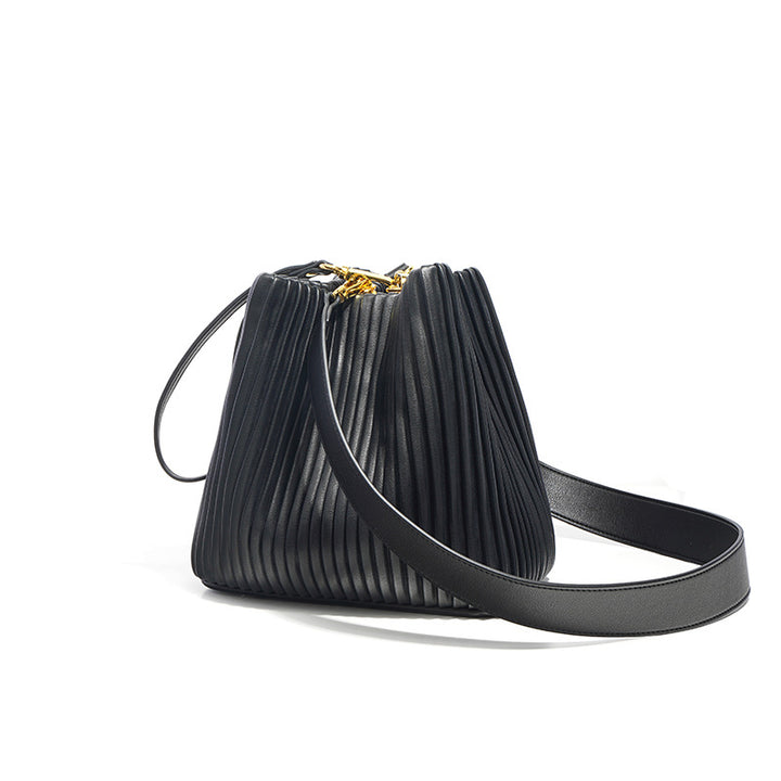 Luxury Ruched Leather Bucket Bag