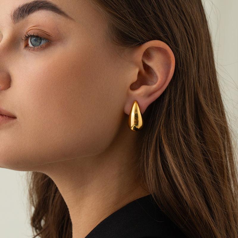 18K Gold Plated Smooth Water Drop Stud Earrings