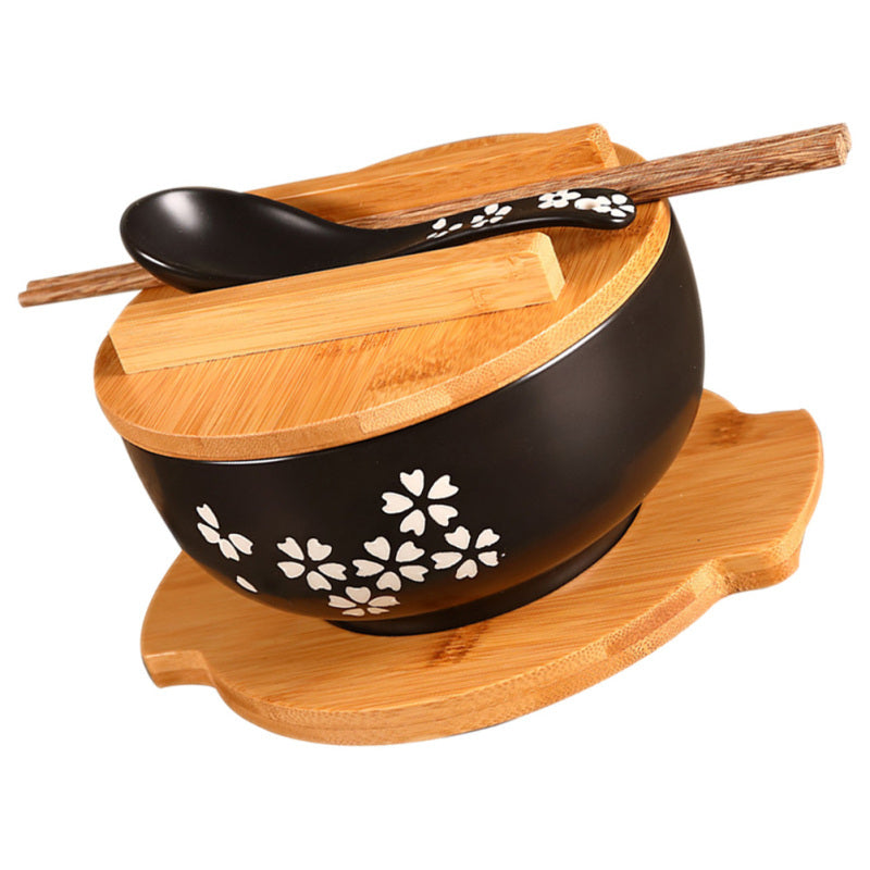 Ceramic Noodle Rice Bowl with Cover Japanese Style Soup Bowl Dinnerware