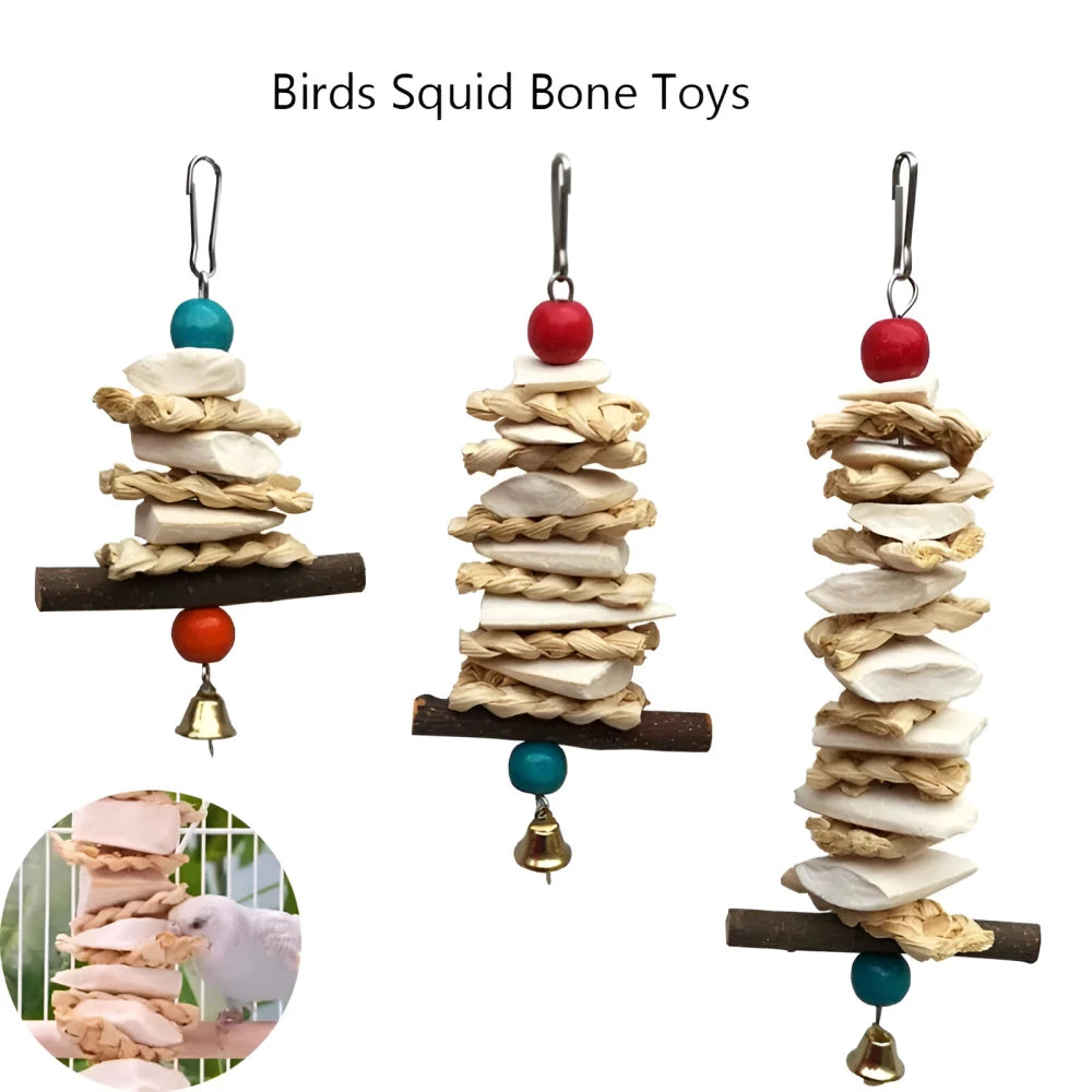 Deep Sea Squid Bone Bird Swing Toy with Bell