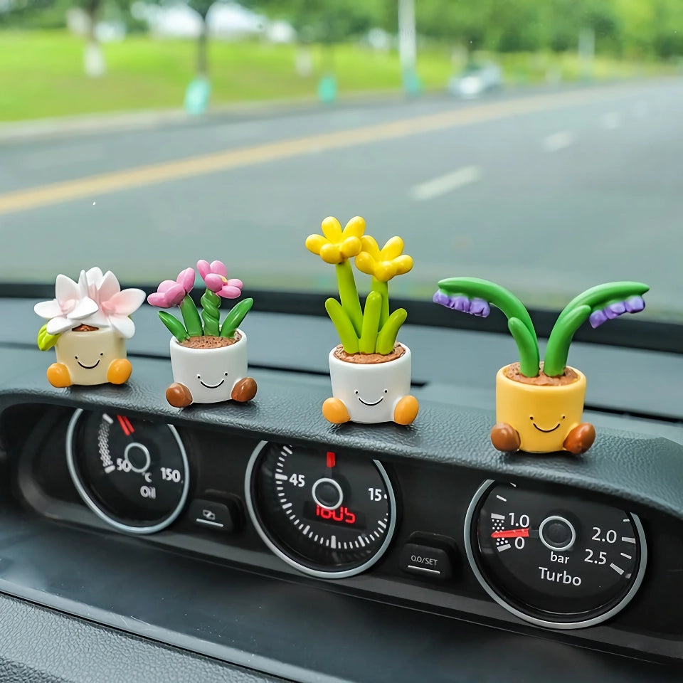 Cute Flower Pot Car Decoration – Cartoon Plant Ornament