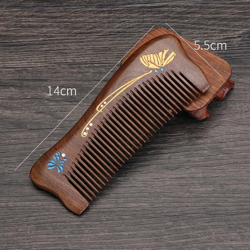 Natural Gold Sandalwood Comb with Dense Teeth