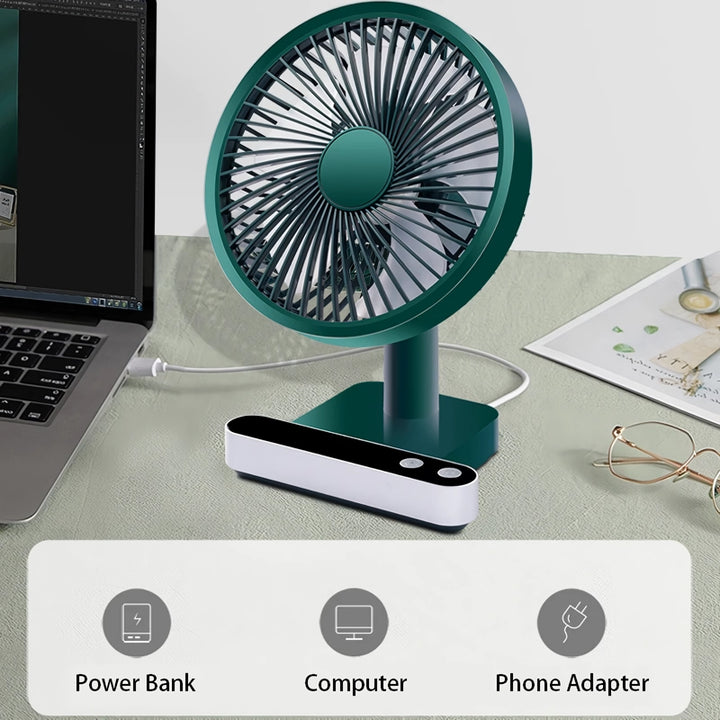 USB Rechargeable Oscillating Desk Fan with 4 Speed Settings