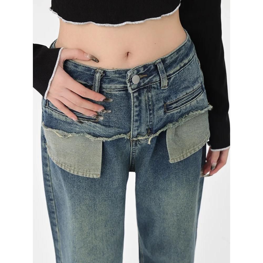 Chic Vintage Distressed High-Waist Straight Leg Women's Jeans