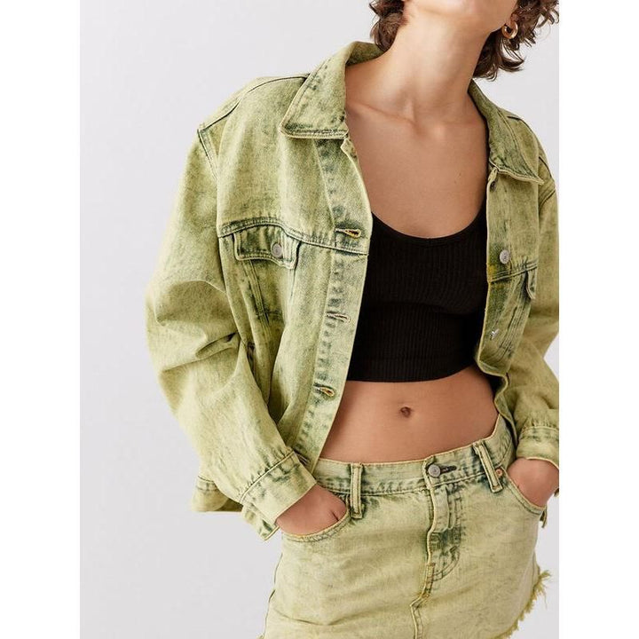 Y2K Retro Green Denim Bomber Jacket