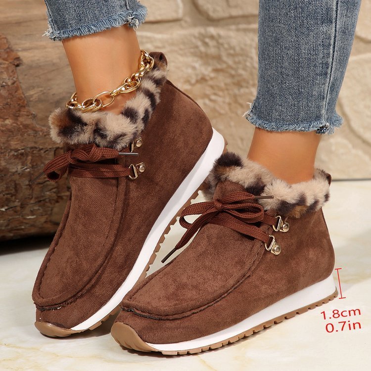 Winter Lace-up Snow Boots Casual Warm Plush Flat Shoes Women's Fleece Ankle Boot