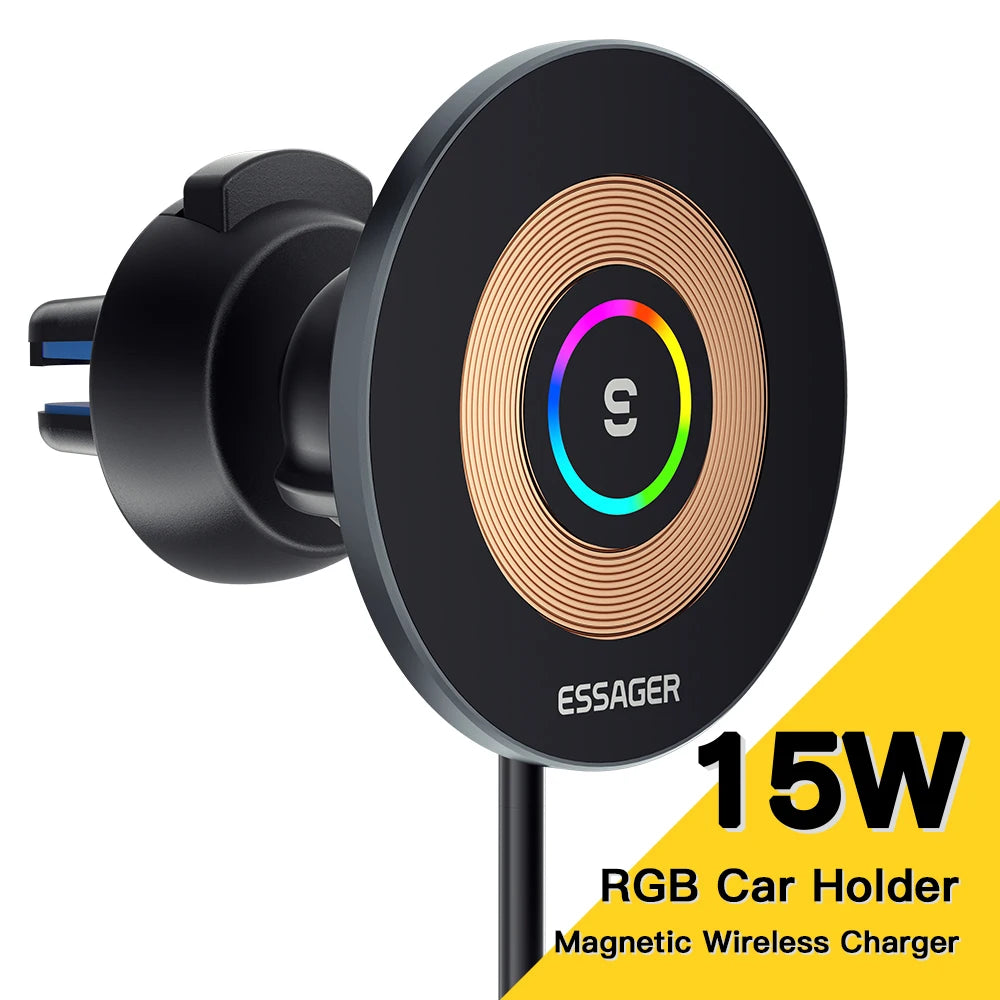 15W Magnetic Wireless Car Charger Phone Holder for iPhone 14/13/12 Series