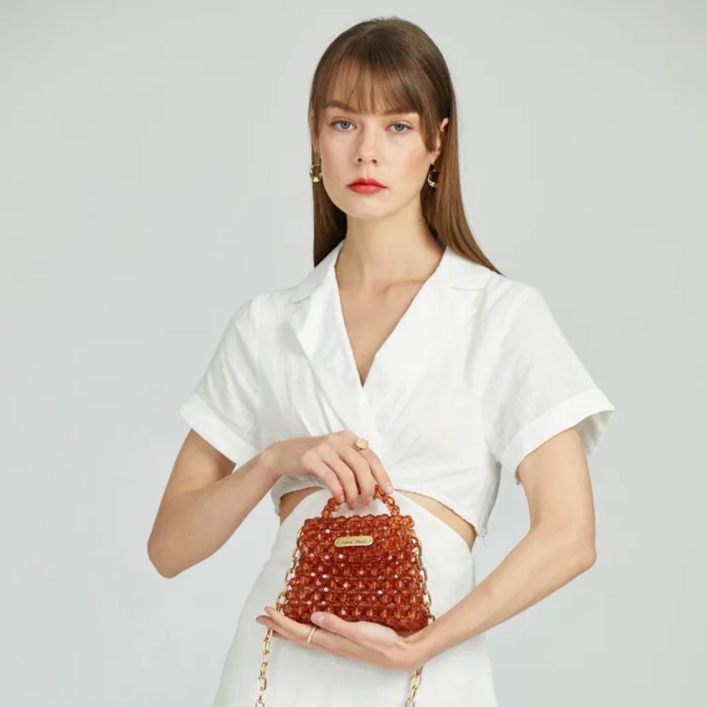 Crystal Pearls Stone Beaded Crossbody Bag