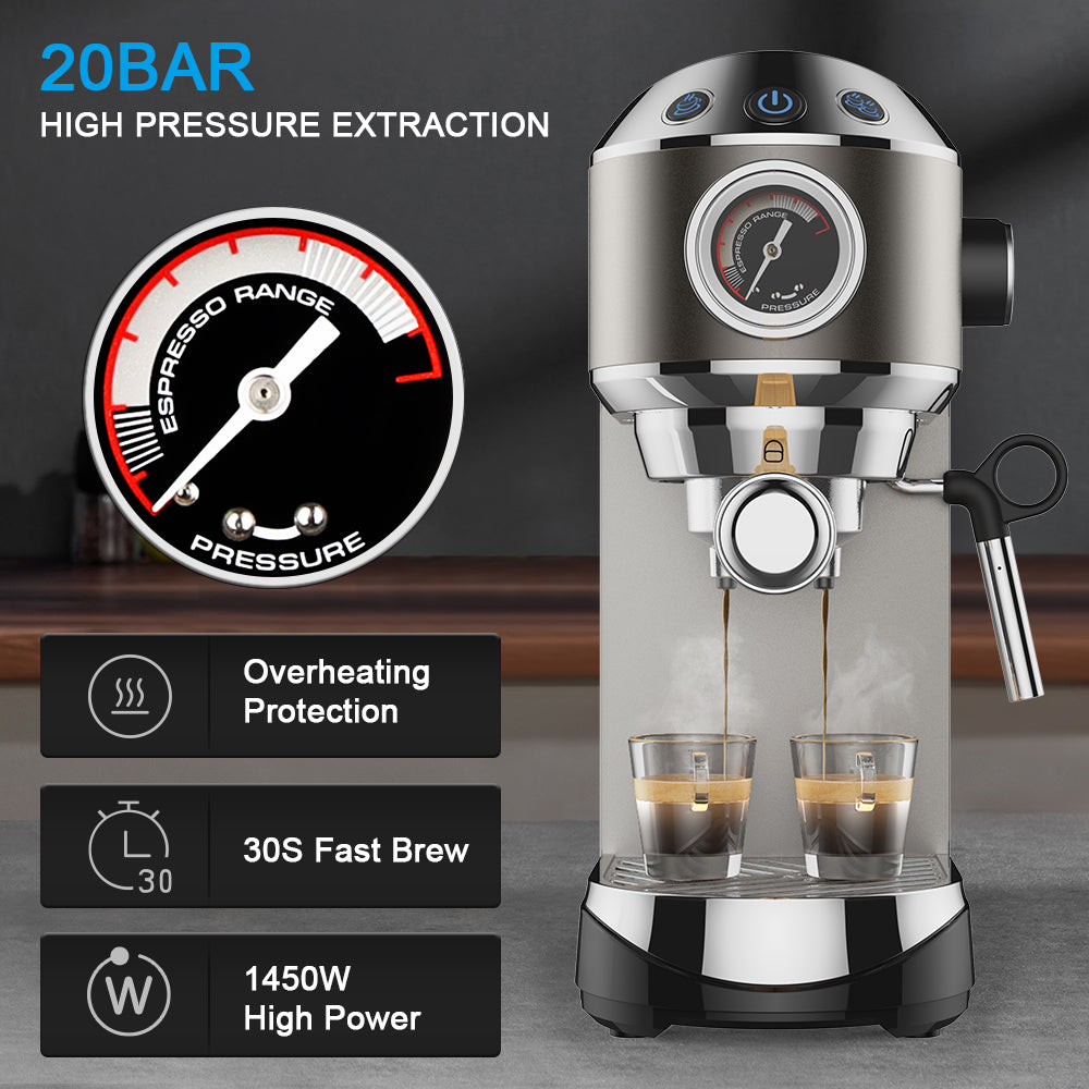 20 Bar Semi-Automatic Espresso Machine with Milk Steam Frother Wand