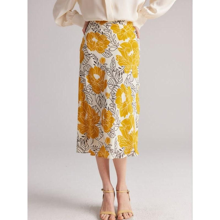 100% Real Silk Floral A-Line Skirt