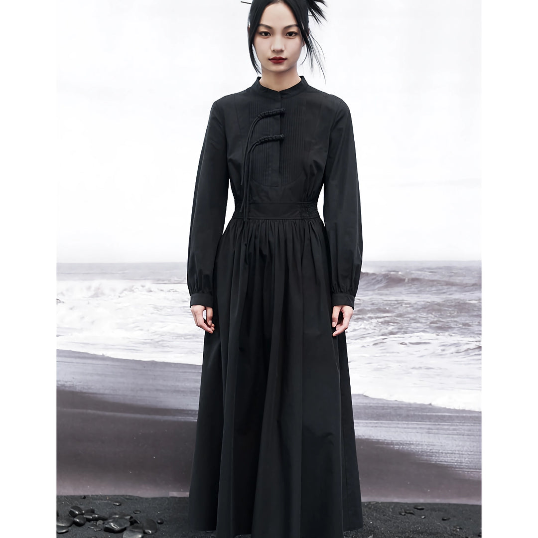 Elegant Autumn Black A-Line Shirt Dress for Women