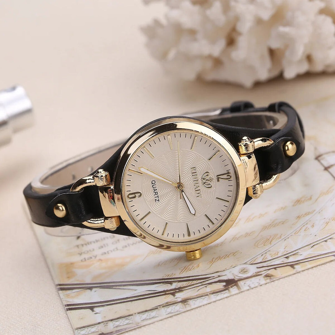 Elegant Leather Strap Quartz Women's Watch - Casual Chic Wristwatch for Everyday Elegance