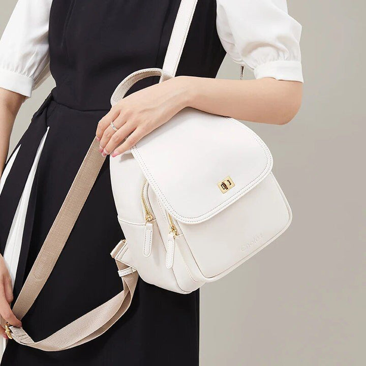 Trendy Off-white Leather Backpack for Women