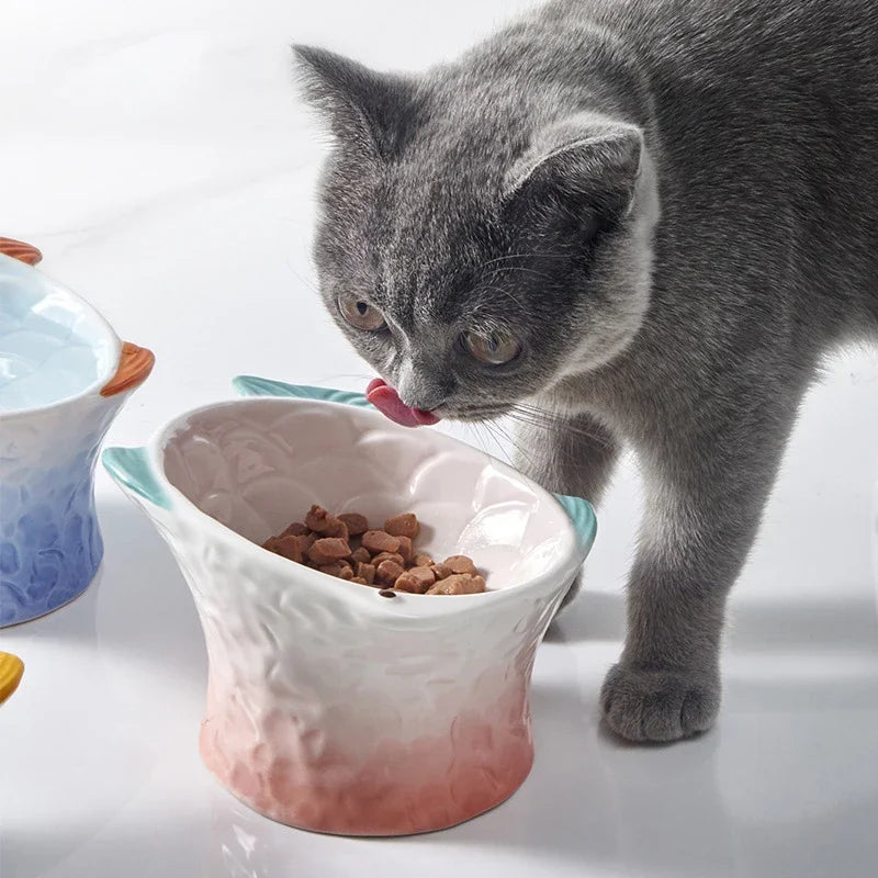 Cute Cat & Small Dog Ceramic Feeding Bowl with High Foot Design