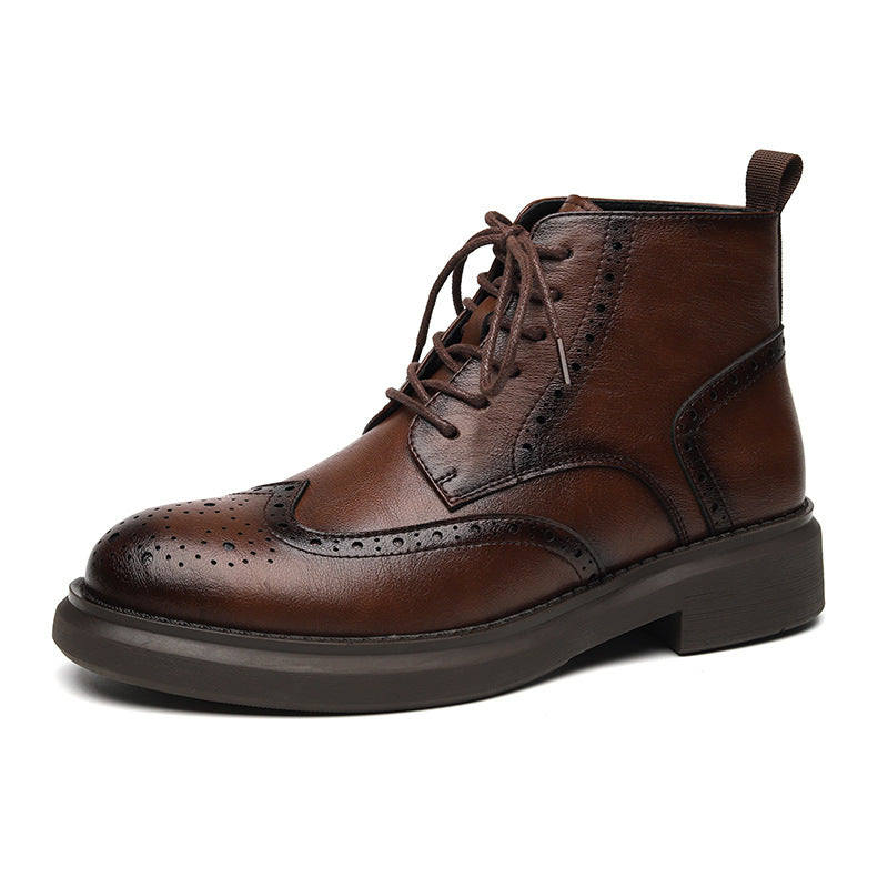 Men's Vintage Brogue Leather Ankle Boots