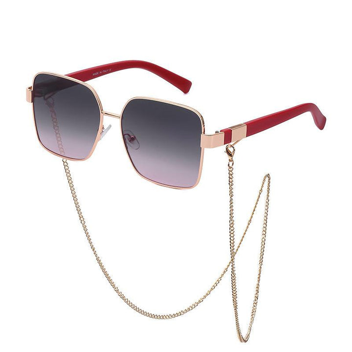 Oversized Square Sunglasses with Chain