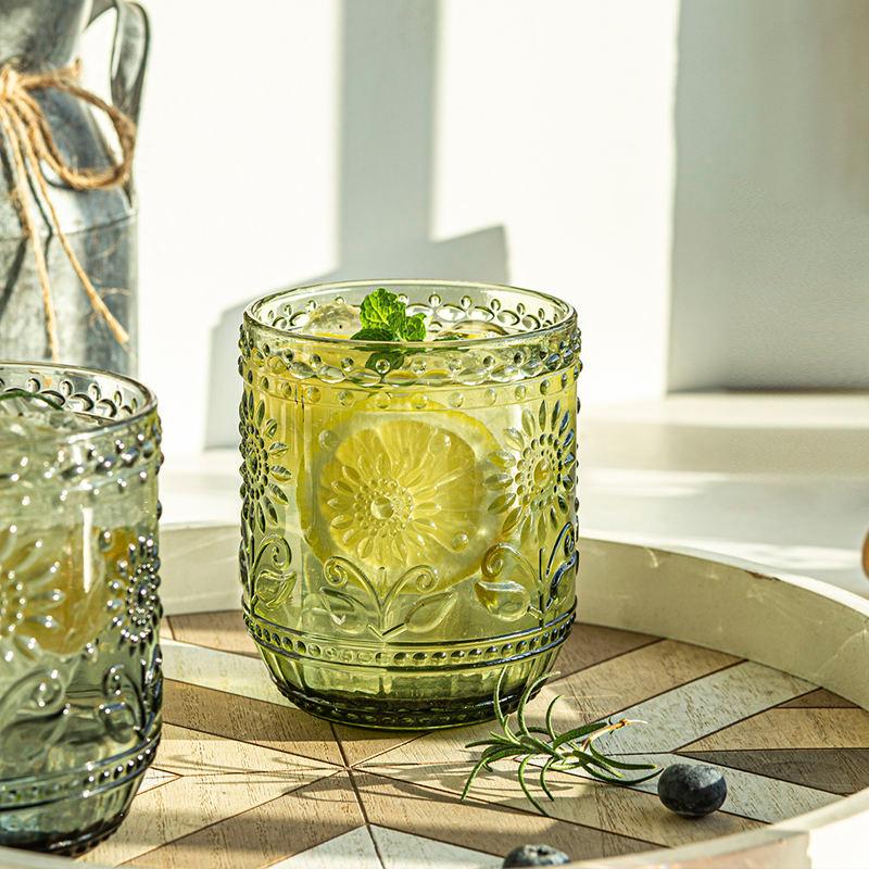 Elegant 360ML Embossed Glass Petal Cup