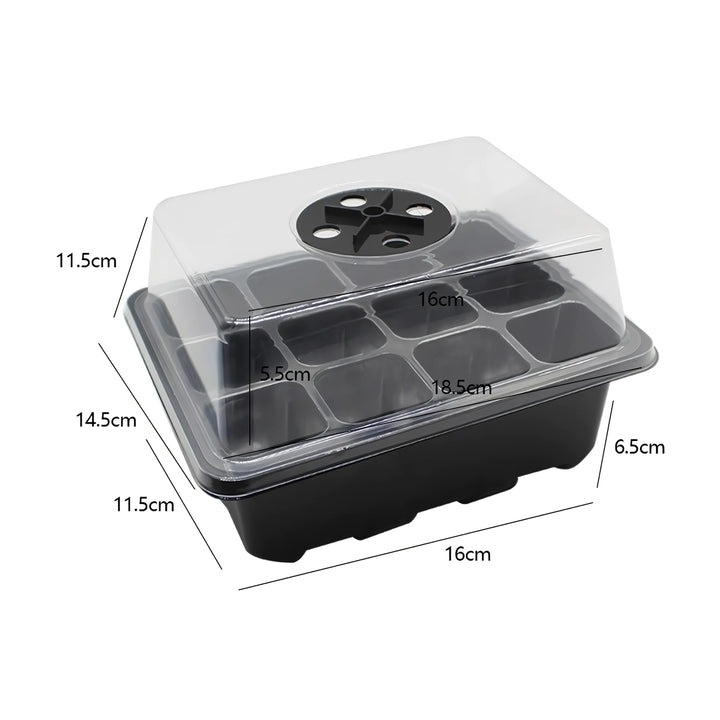 12-Cell Seedling Tray with Humidity Dome and Drainage Holes