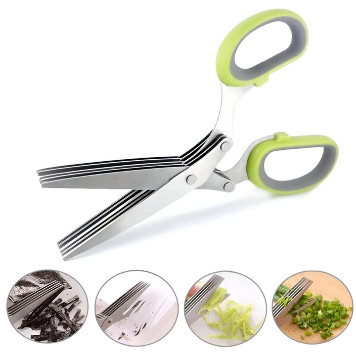 5-Blade Stainless Steel Herb Scissors with Cleaning Brush