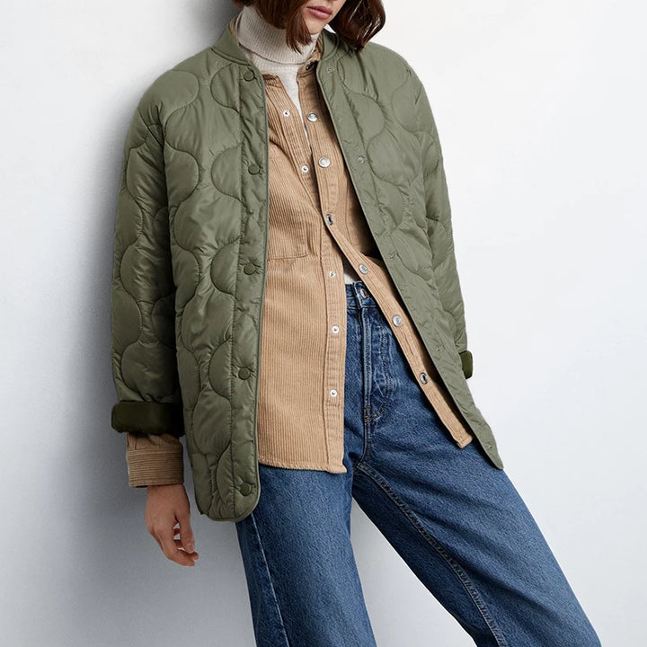 Chic Lightweight Quilted Button-Up Jacket - Retro Army Green Overcoat