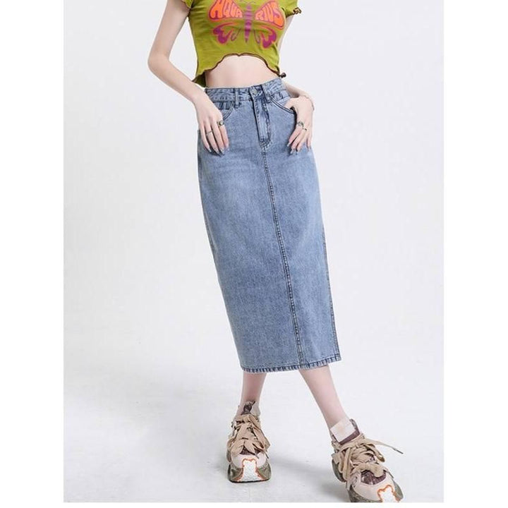 Stylish Vintage High-Waist Denim A-Line Skirt