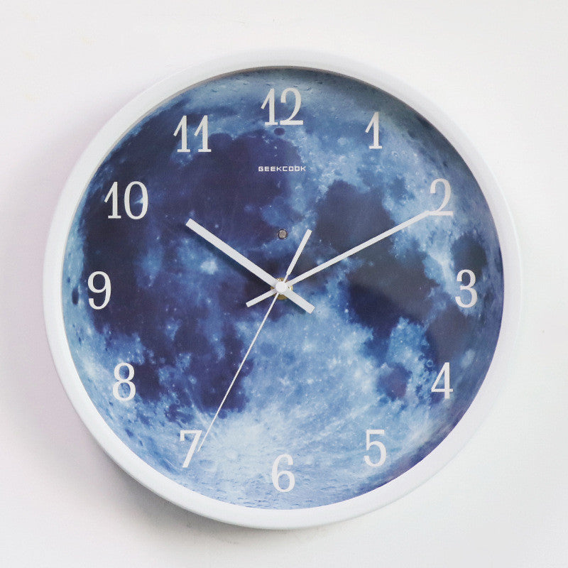 12-inch Wall Clock For Home Decoration Blue Moon Sound Control Luminous Simple Modern Mute Home Gothic Room Decor