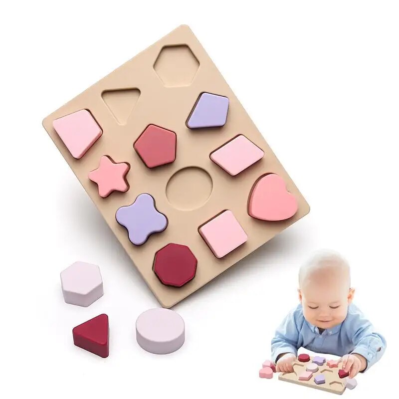 Silicone Montessori Baby Puzzle Toy Set: Geometric Shape Matching Board for Educational Play