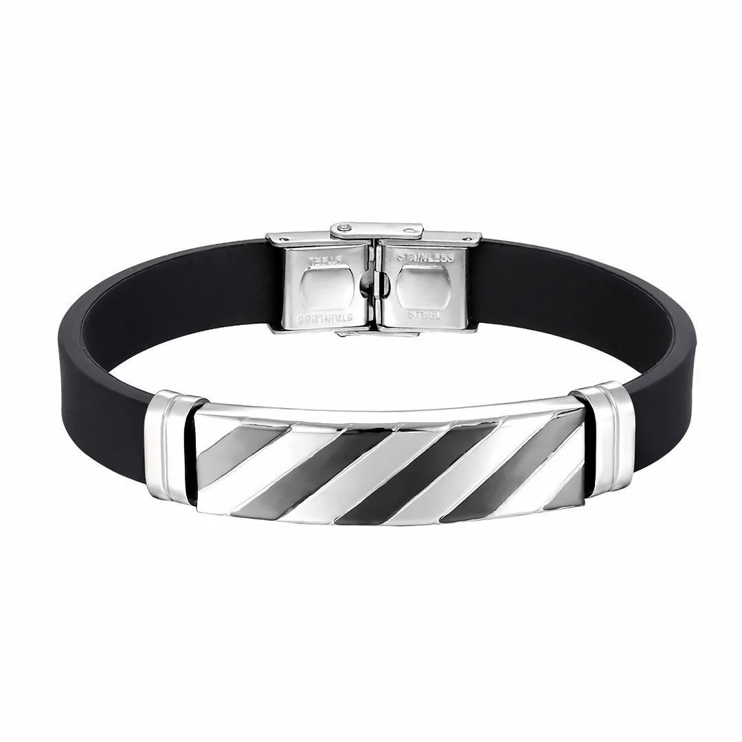 Geometric Stripe Stainless Steel and Silicone Cuff Bracelet