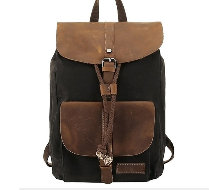 Waterproof Outdoor Travel Crazy Horse Leather Casual Nylon Men's Backpack Canvas Bag