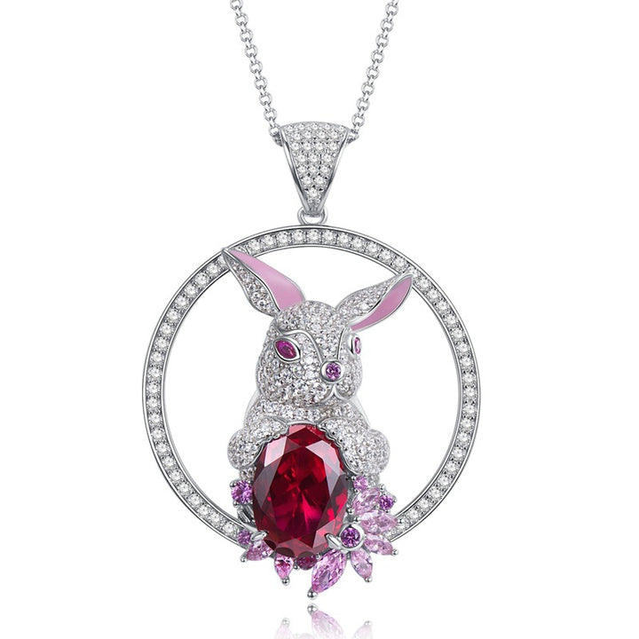 Rabbit Pendant Necklace 10X14 Dove Blood Red