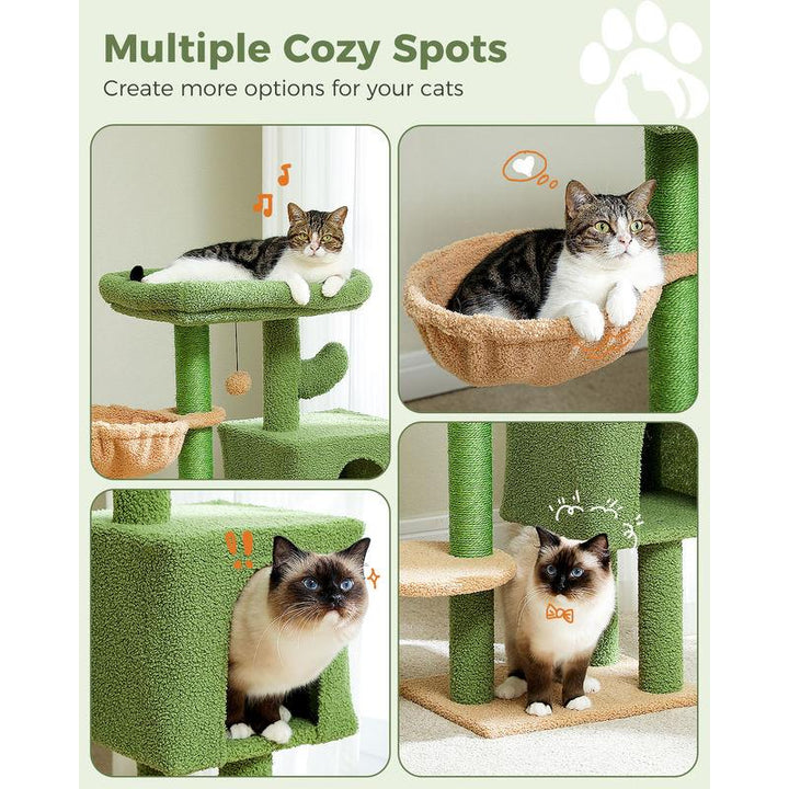 Cactus Cat Tree Tower with Padded Perch, Hammock, Condo & Scratching Posts