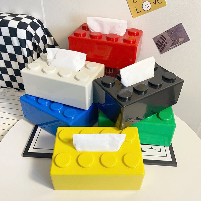 Creative Wall-Mounted Tissue Box Holder with Building Blocks