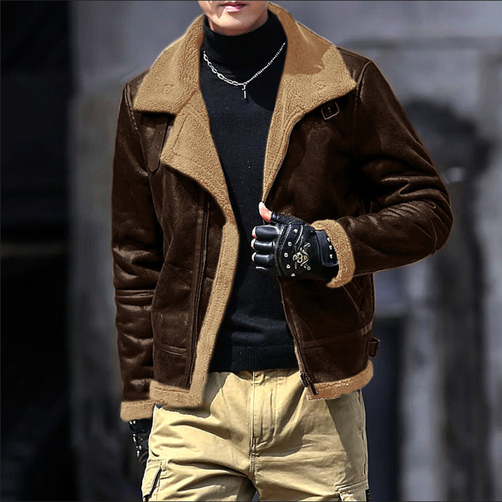 Fur One Lamb Wool Men's Coat Thickened Fleece-lined Suede Fabric Jacket